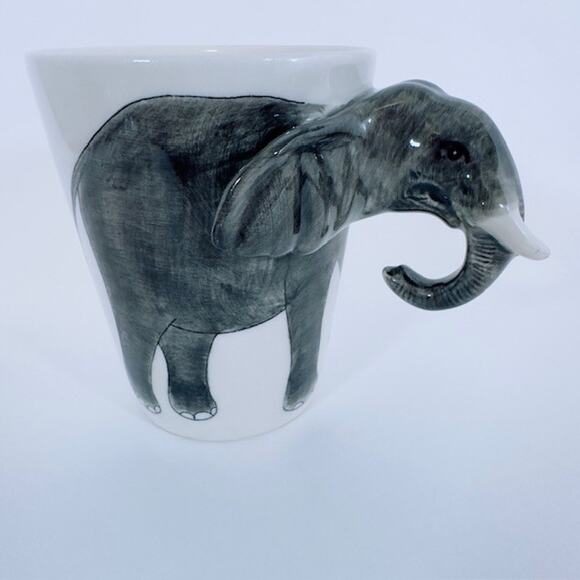 World Market 3D Elephant Trunk Tusks White Ceramic Handle Coffee Mug Cup 12 oz - Picture 13 of 14